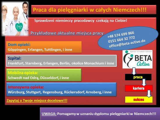 Praca dla pielęgniarki w całych Niemczech